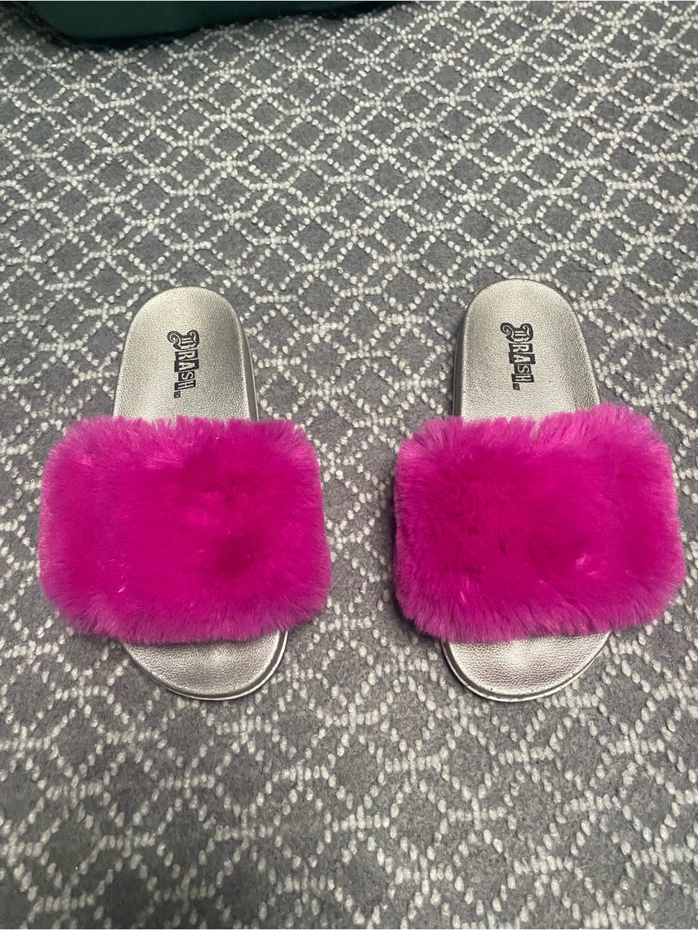 Brash Hot Pink Faux Fur Slide Sandals